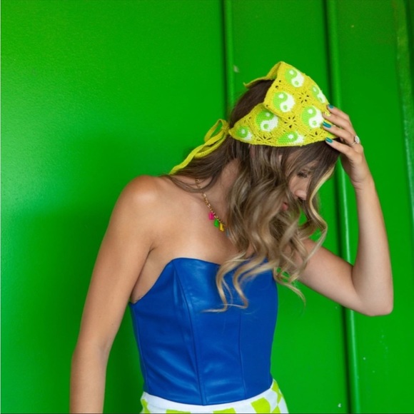 New🌟Free People-Green yin-yang crochet hair scarf - Picture 3 of 7